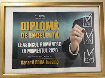 Garanti BBVA Leasing a primit Diploma de Excelenta in cadrul Galei Leasingului Romanesc 2020
